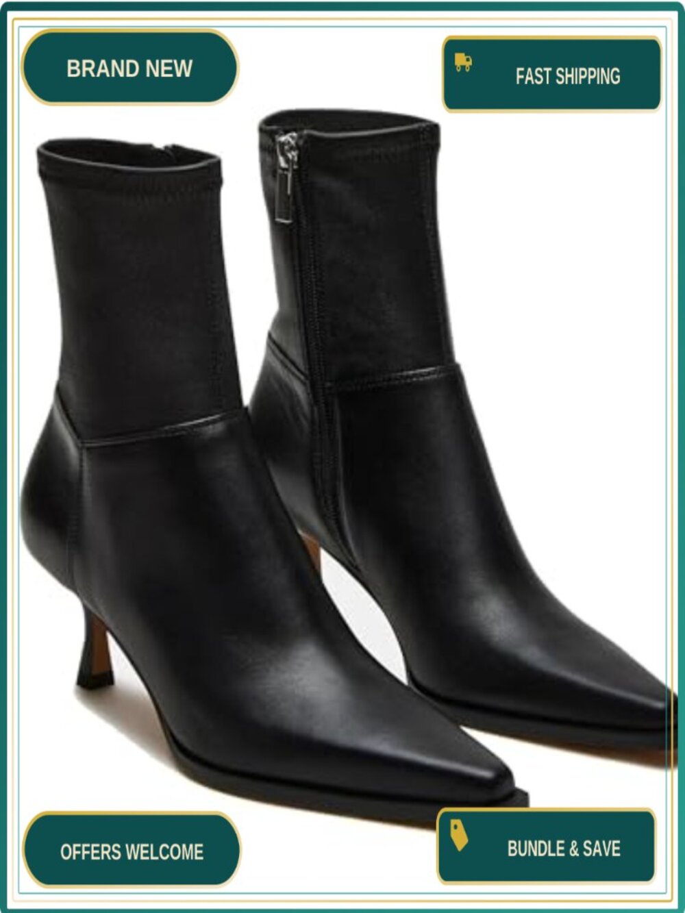 Women's Ankle Boots Kitten Heel Pointed Toe Side Zipper Stiletto Booties